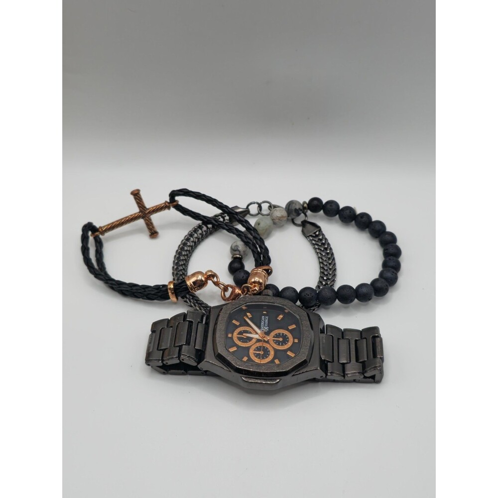 American Exchange Men's Black Watch & 4-Piece Bracelet Set
